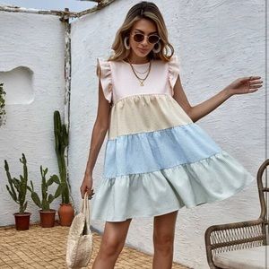 Colorblock Striped Babydoll Dress